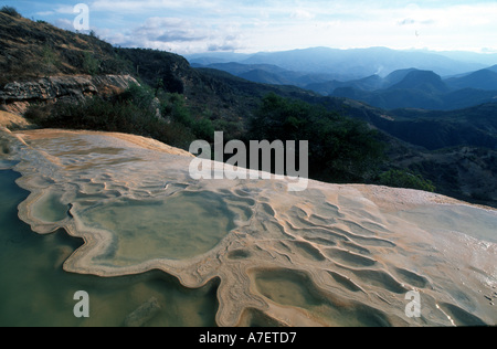 America del nord, Messico Oaxaca, Hirve el Agua--l'acqua bolle, sono pietrificato di minerali che formano piscine. Foto Stock