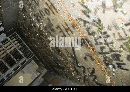 Graffiti sul soffitto nella vecchia jailhouse Foto Stock