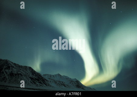 Stati Uniti d'America, Alaska, cancelli dell'Artico National Preserve Northern lights (Aurora boreale) oltre le montagne Endicott, Brooks Range Foto Stock