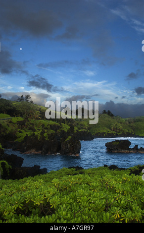 Stati Uniti d'America, HI, Maui. Pa'iloa Bay a Wai'anapanapa State Park . In fondo è la sabbia nera Pa'iloa Beach. Foto Stock