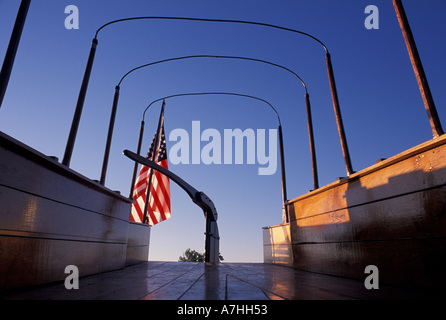 Stati Uniti d'America, Iowa, Onawa, keelboat in legno, replica della barca principale, lago blu. Lewis e Clark parco statale, Lewis e Clark Trail Foto Stock