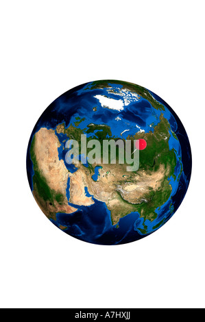 Globo della terra con mappa rosso pin bloccato sulla Russia Foto Stock