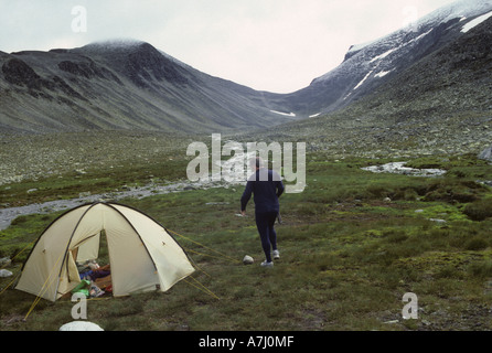Wild Camp nel Rondane montagne in Norvegia Foto Stock