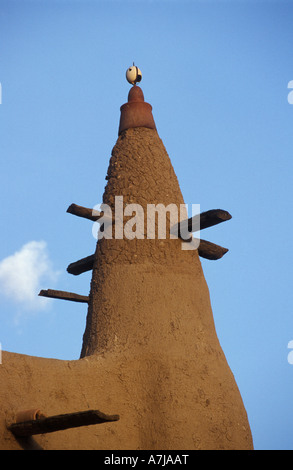 Dettaglio della moschea di Djenné, la più grande struttura di fango nel mondo, Djenné, Mali Foto Stock