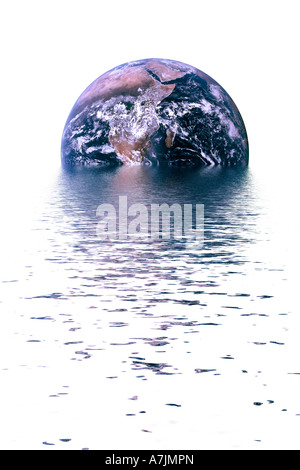 Concetto di mondo di annegamento e di innalzamento del livello del mare provocato dal cambiamento climatico Foto Stock