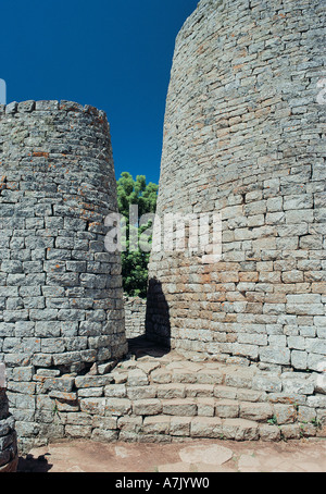 Grande Zimbabwe rovine ingresso al contenitore principale Masvingo Zimbabwe Africa Foto Stock