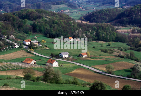 Vista dal castello di Veliki Tabor in Croazia, Aprile 2005 Foto Stock