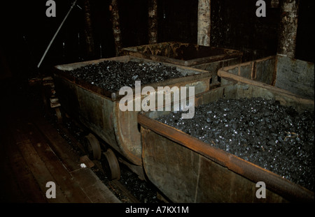 Coaltown Museum Queen Street Nuova Zelanda Westport carri di carbone Foto Stock