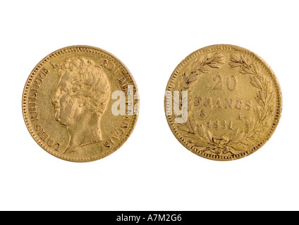 1831 venti 20 franchi moneta in oro. Dotate di Louis Philippe 1 Foto Stock