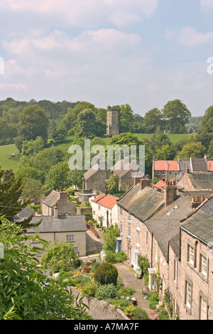 Richmond North Yorkshire Regno Unito Culloden Tower e cottages dal Castello Foto Stock