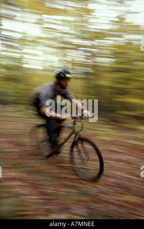 America del Nord, noi, NH, Mountain Bike su una vecchia strada di registrazione vicino a Loon Mountain in Lincoln. Caduta. (MR) Foto Stock