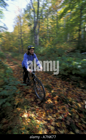 Noi, VT, Wardsboro, caduta, montagne verdi, mountain bike sulla vecchia strada di registrazione, il versante nord della collina di riso (MR) Foto Stock