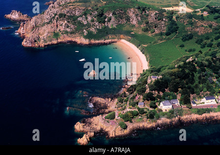 Regno Unito, Isole del Canale e isola di Jersey, conserve di baia di Beauport (vista aerea) Foto Stock