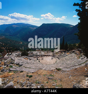 Vista aerea di antiche rovine del tempio di Apollo Tempio Grecia Delphi Foto Stock