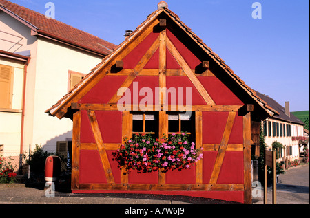 Francia, Bas Rhin, facciata di un graticcio casa dal villaggio Blienschwiller Foto Stock