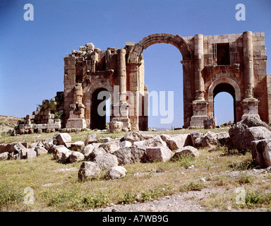 Geografia / viaggio, Giordania, Jerash, ex Gerasa, religione, bibbia, arco trionfale dell'imperatore Adriano, (76 -138), costruito nel 2nd secolo a.C., romano, rovina, Foto Stock