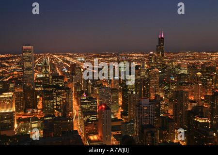 Skyline con la Sears Tower e Aon Center come visto da John Hancock, Chicago, Illinois, Stati Uniti d'America Foto Stock