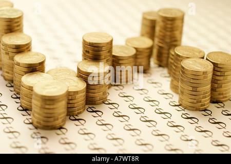 Pile di dollaro australiano delle monete in euro Foto Stock