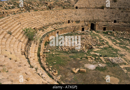 Libia, Tripolitania, Leptis Magna, Anfiteatro. Foto Stock