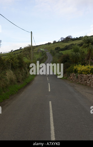 Piccolo paese ripida strada che conduce da Cushendun a Torr Head County Antrim Irlanda del Nord Foto Stock