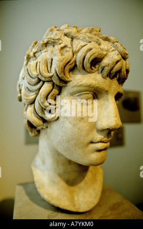 Germania, Berlino, Altes Museum (museo vecchio) Greco bianco scultura in marmo dotato di un giovane uomo di testa Foto Stock