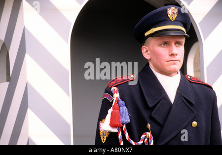 Repubblica Ceca, Praga, soldato di fronte al Castello Foto Stock