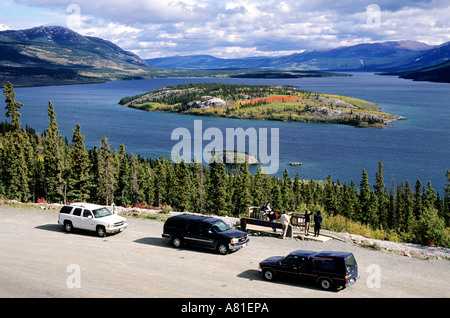 Canada, Yukon, il punto di vista sull'isola di Bove e il lago Tagish lungo l Autostrada Alaska Foto Stock