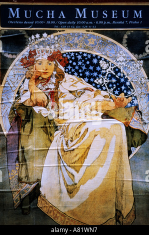 Repubblica Ceca, Praga, poster di Mucha Museum Foto Stock