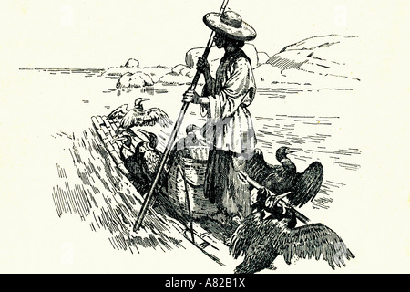 Pesca cinesi con i cormorani. Illustrazione di antiquariato. 1933 Foto Stock