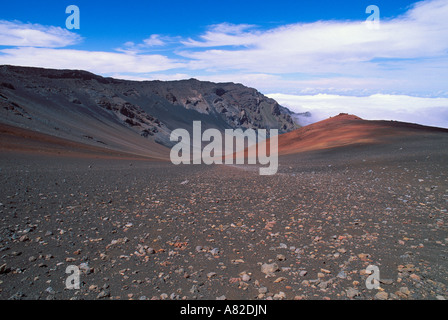 Campo di lava e cono di scorie lungo lo scorrimento Sands Trail nel Cratere Haleakala Haleakala Parco nazionale sull'Isola di Maui Hawaii Foto Stock