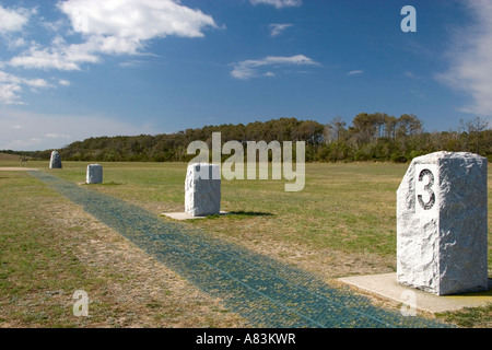 I marcatori di pietra presso i fratelli Wright Monumento Nazionale in Manteo North Carolina Foto Stock