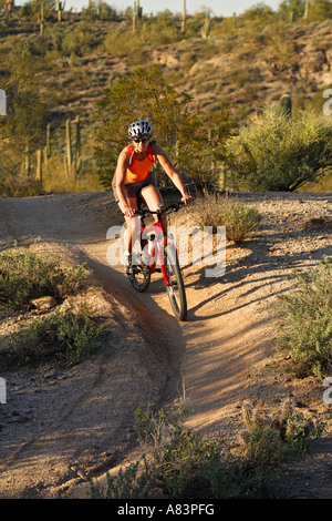 Mountain bike sui sentieri di competive nel Parco Regionale delle Montagne di McDowell vicino alla fontana colline a est di Phoenix in Arizona Foto Stock