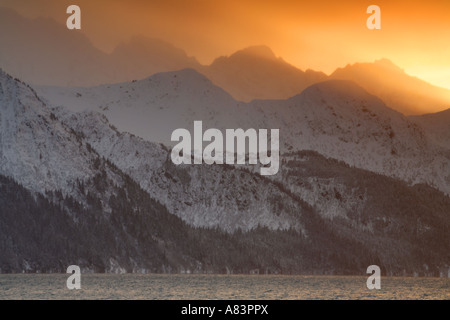 Sunrise per la Risurrezione penisola e Risurrezione Bay Seward Alaska Foto Stock