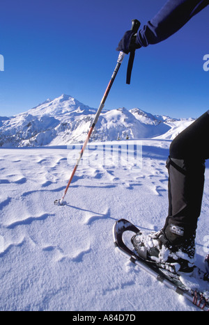Escursioni con le racchette da neve nel North Cascades Mt Baker in background Washington Cascade Mountains Foto Stock