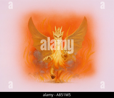 La pittura di drago mitologico respirando fuoco. Foto Stock