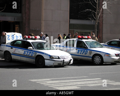 Parcheggiate auto della polizia in palestra, New York City, America USA Foto Stock