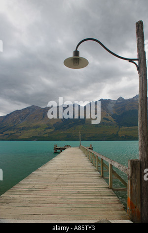 La banchina del lago Wakatipu, Glenorchy, Isola del Sud, Nuova Zelanda Foto Stock