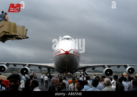 Aria indiana Indias aereo Boeing 747 aereo vista frontale il vettore ufficiale dell'India volo inaugurale agli Stati Uniti di America Foto Stock