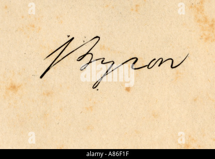 Lord Byron. La sua firma. George Gordon lord Byron 1788 al 1824. Poeta romantico inglese Foto Stock