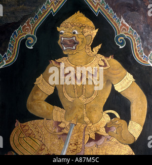 Dettaglio del murale di Hor Phra Naga, il Grand Palace, Bangkok, Thailandia Foto Stock