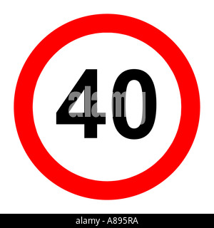 Quaranta (40) miglia per ora il limite massimo di velocità cartello stradale su sfondo bianco Foto Stock