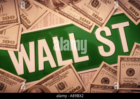 Wall Street firmare e denaro Foto Stock