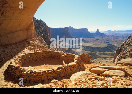 Falso Kiva affacciato Canyonlands Island in the Sky District Canyonlands National Park nello Utah Foto Stock