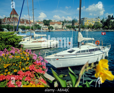 Losanna Svizzera vista sul lago di Ginevra a Ouchy Foto Stock