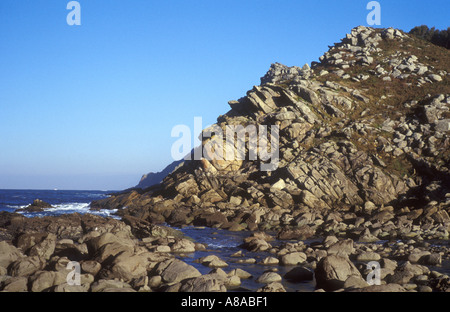 PRESTIGE fuoriuscite di olio paesaggio del monoblocco lato della posizione dell'isola Isole Cies Ria de Vigo Galizia Spagna Foto Stock