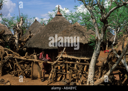 Konso homestead, Mecheke village, Konso regione sud Etiopia Foto Stock