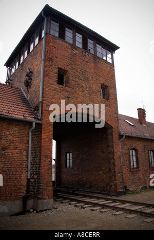 Auschwitz Birkenau rampa di ingresso ad arco Foto Stock