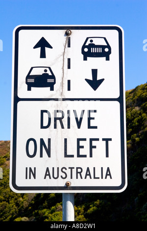 Guida a sinistra in Australia cartello stradale Foto Stock