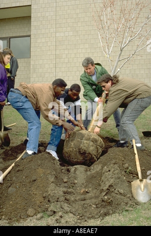 Gruppo di alta scuola 17 enni piantare su Arbor Day. St Paul Minnesota USA Foto Stock