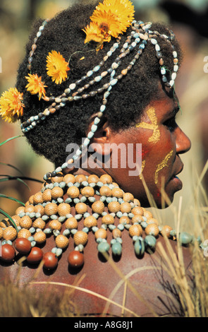 Decorate aborigena femmina, Mt. Hagen, Papua Nuova Guinea Foto Stock